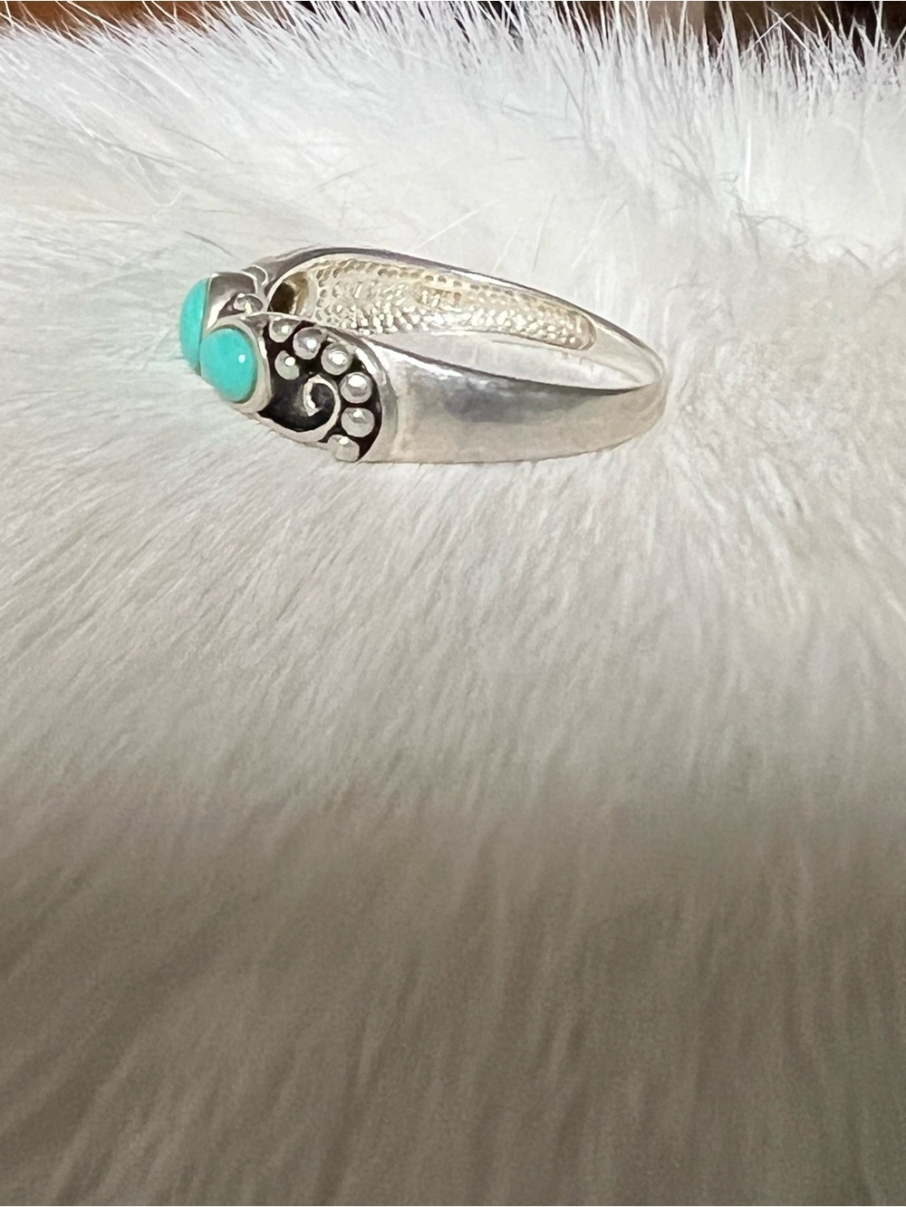 Sterling Silver Turquoise Triple Stone Women’s Ring - Picture 5 of 8